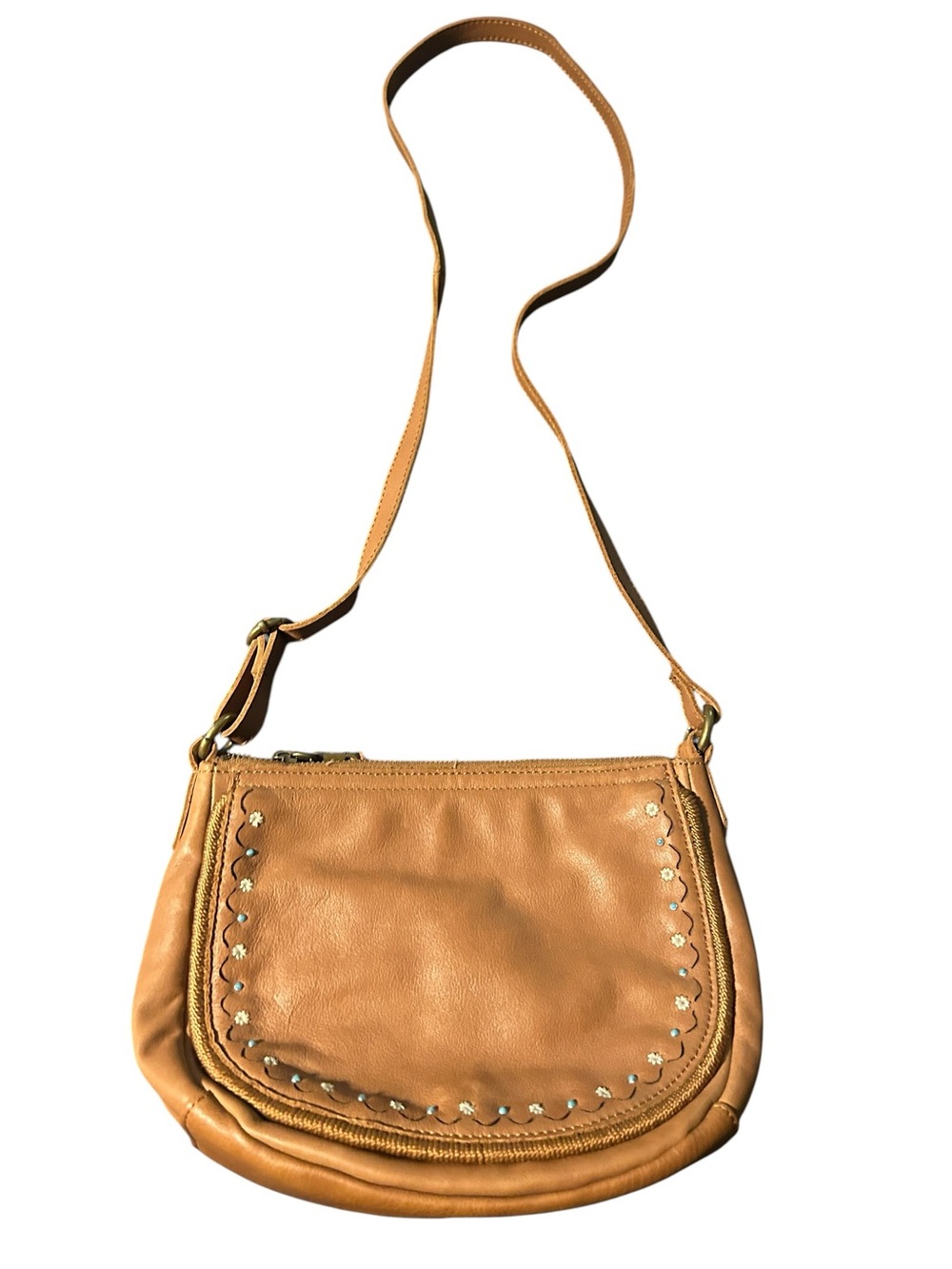 Fossil Tan Leather Stud-Trim Shoulder Crossbody